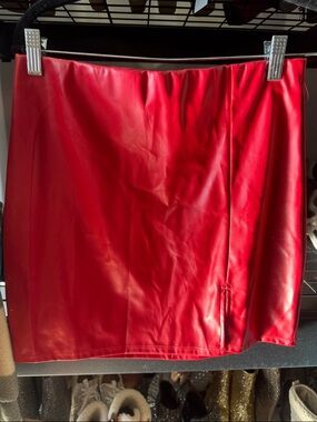 Better Be Red Faux Leather Mini Skirt
